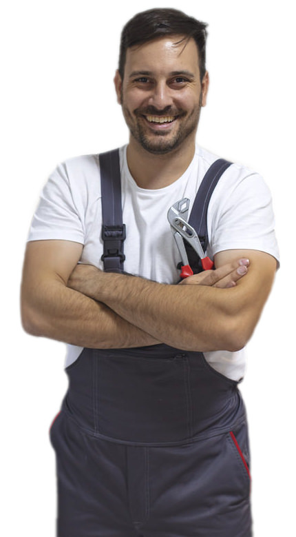 Küchenmonteur schaut in die Kamera